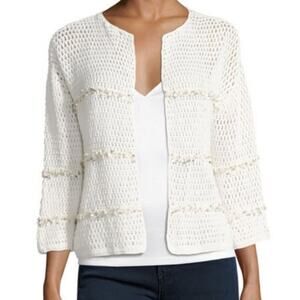 Joie Cream Jacquine Fringe Open Cardigan Sweater